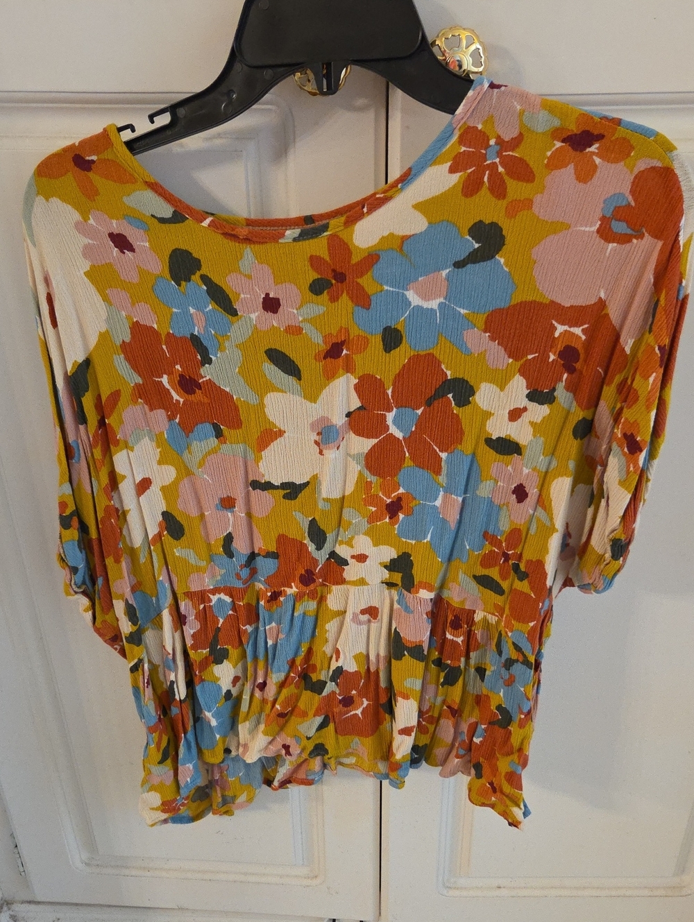 Floral Scoop-Neck Blouse - Mustard Multicolor